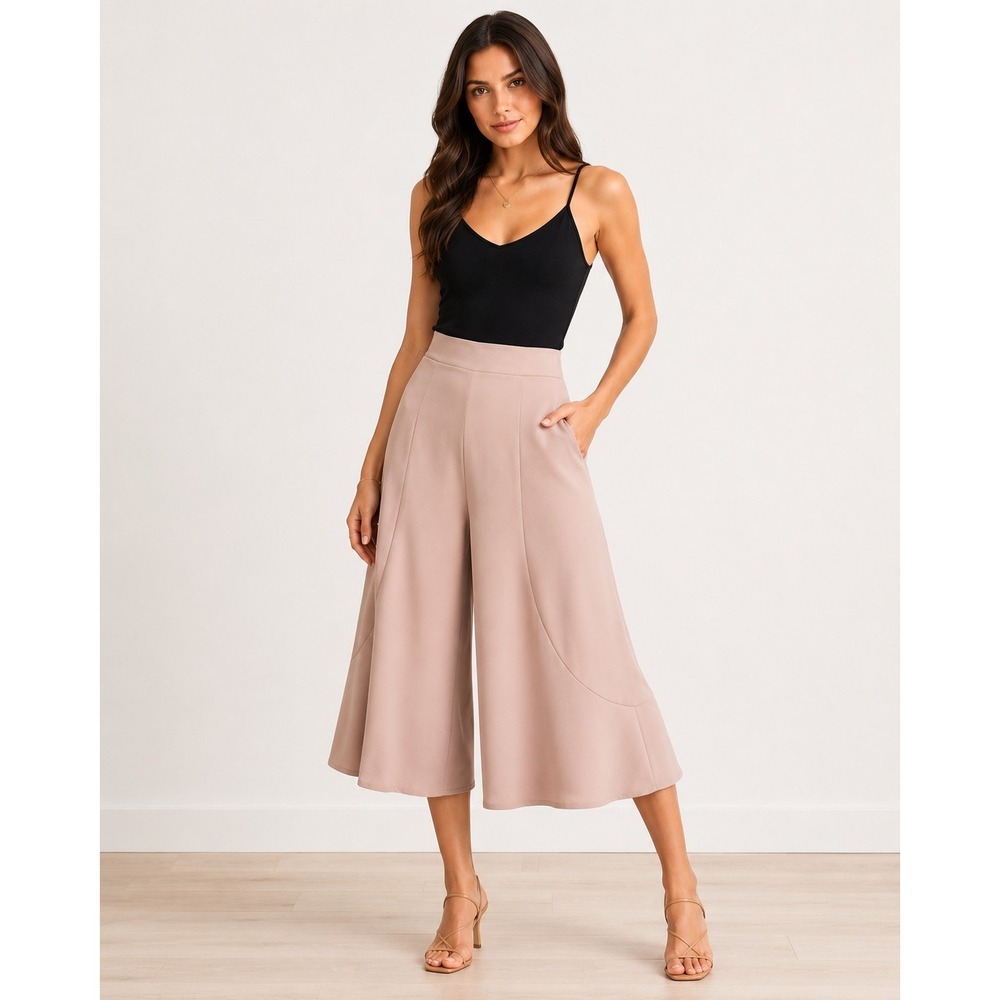Iris & Ink Size 8 Blush Pink Cropped Palazzo Pants Wide Leg Culottes Italy